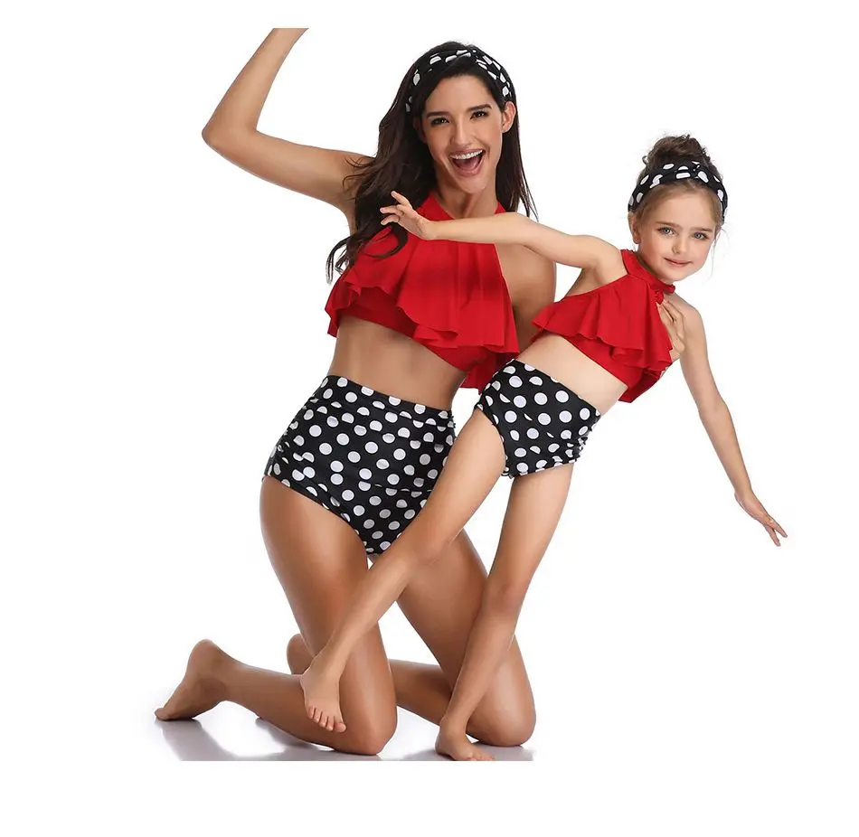 

CALOFE Mother Daughter Swimsuit Mommy Swimwear Bikini Sets Brachwear Clothes Look Mom Baby Dresses Clothing Family Matching