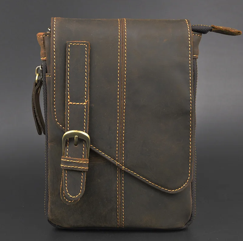 New Top Quality Genuine Real Leather men vintage Brown Small Sport Outdoor Crossbody Tactical Belt Bag Waist Pack Drop Bag 611-1 New Top Quality Genuine Real Leather men vintage Brown Small Sport Outdoor Crossbody Tactical Belt Bag Waist Pack Drop Bag 611-1