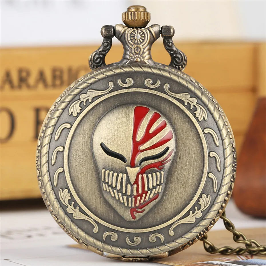 

Steampunk Skull Mask Design Quartz Pocket Watch Bronze Cool Pendant Men Women Necklace Clock Antique Gifts Item