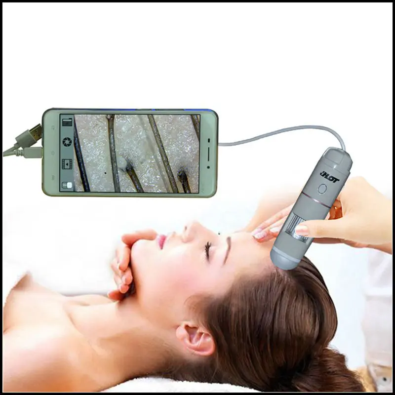 

5X-200X  USB Digital Scalp Hair Microscope  with OTG Function True 2.0MP Camera Magnifier with Base and 8LED for Skin Detector