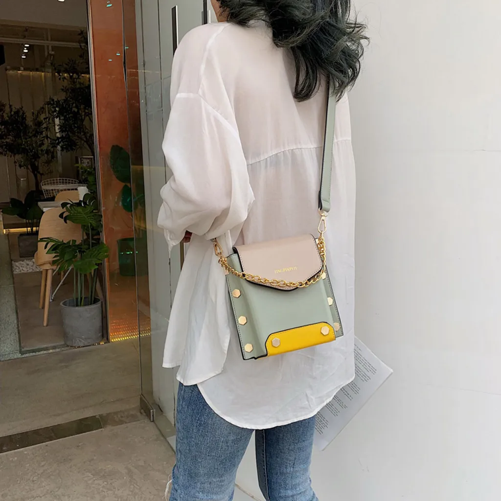 

Women's leather contrast leather retro Messenger bags female portable Messenger bag shoulder bag wallet Messenger bag#G5