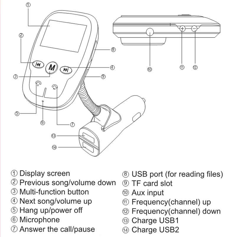 YASOKRO Bluetooth Handsfree автомобильный комплект fm-передатчик AUX Bluetooth MP3 плеер двойной USB порт зарядное устройство Поддержка TF карты и U диск