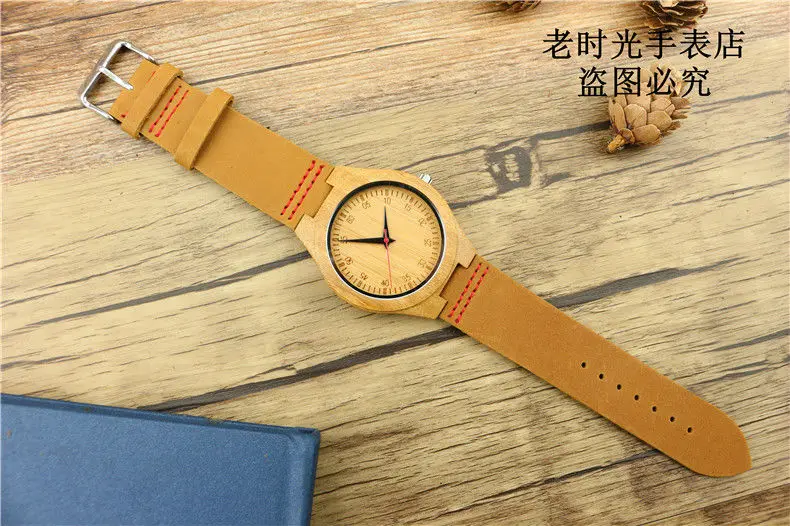 Модные высококачественные мужские кварцевые часы со шкалой светлый цвет бамбука кожа наручные часы случайные женщины импорт движение часы