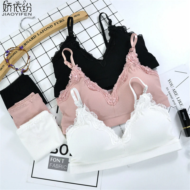 2019 Summer New Bra Set Sexy Lace Splice Women Underwear Pink Young Girl Comfortable Intimates For Small Chest Cute Bra Sets bra and knicker sets cheap