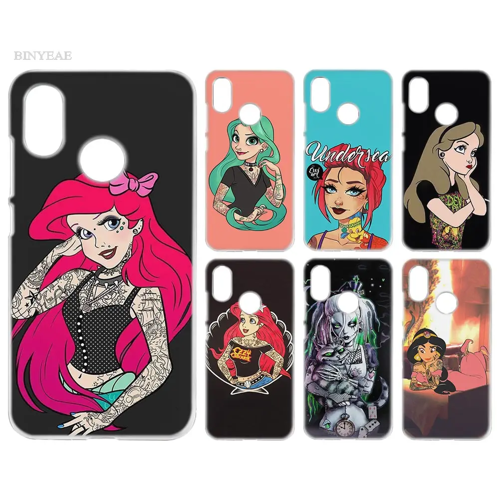 

BINYEAE Transparent Case Cover Clear Hard Plastic for Xiaomi Redmi Note 4 4X 5 Plus A1 S2 A2 8 SE Tattooed Alice Ariel Jasmine