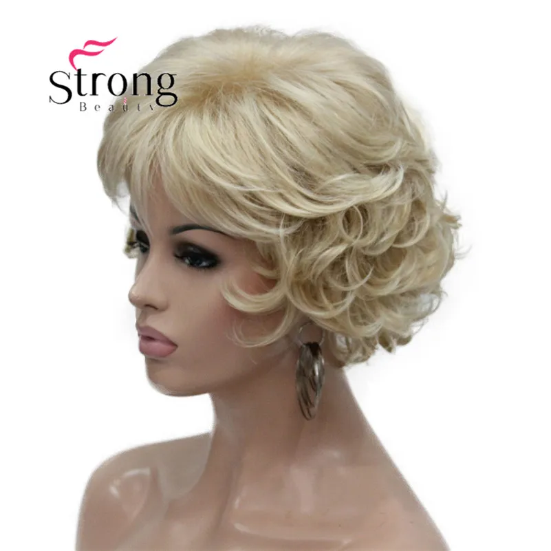 StrongBeauty короткий парик мягкий взъерошенные кудри коричневый выделяет полный синтетические парики выбор цвета