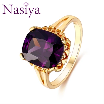 

Nasiya Vintage Elegant Created Square Dark Amethyst Gold Rings Jewelry Wedding Bands 925 Silver Ring Fine Jewelry For Women