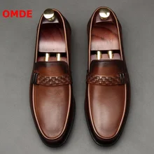 OMDE Spring/Summer Soft Leather Shoes Men Business Casual Shoes Breathable Slip On Men Loafers Handmade Men's Flats Slippers