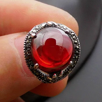 

FNJ 925 Silver MARCASITE Ring Red Blue Stone 100% Pure S925 Sterling Solid Silver Rings for Women Jewelry Adjustable Size