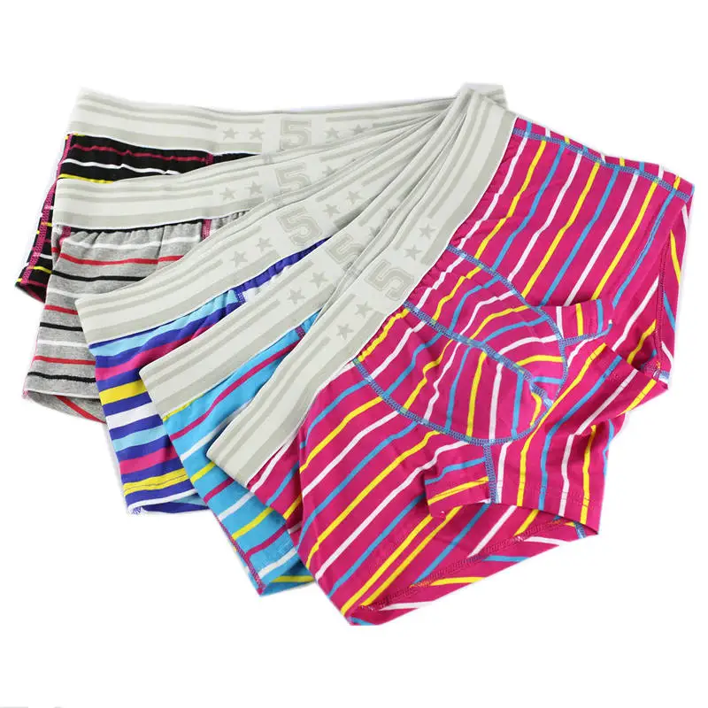 

Designed Men's Striped Boxer Shorts Trunks 5Pcs/Lot Wholesale Men Cotton Underwear Underpants Breathable Bulge Pouch Boxers Hot