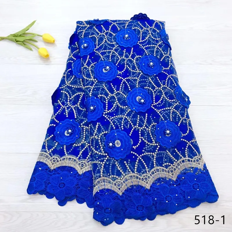 

Royal Blue African Lace Fabric 2019 High Quality Lace, Pearls Embroidery Tulle Lace Fabric, African Lace Beaded 5 Yards 518