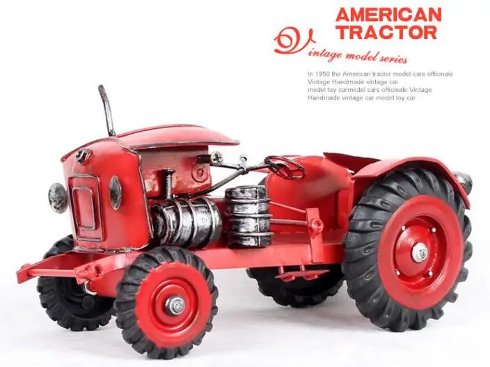 1pcs 9 5inch hand made metal traditional USA ver Red agricultural tractor model for desk deck