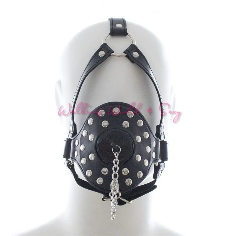 Pu Leather Head Harness Gag With Stopper Cover Riveted Face Masks Bondage Fetish Slave Mask Adult Game Sex Products For Couples (7)