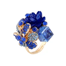 Purple flower ring for women hot sale crystal fashion party ring colorful jewelry trendy resin adjustable