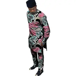 Африканский принт для мужчин комплект Анкара Модный узор рубашки-Дашики с мотобрюки 2 шт. наряд Индивидуальные