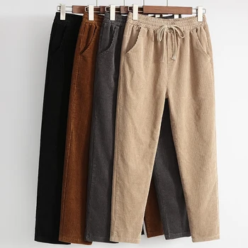 

High Quality Female Ankle-Length Pants For Women New Leisure Pants Elastic Waist Trousers Loose Corduroy Female Harem Pants