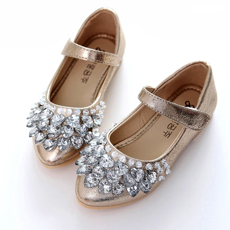 Girl Dress Shoes 2018 Autumn New Fashion Rhinestone Girl Party Dress Solid Pretty Round Kids Shoes 9073W