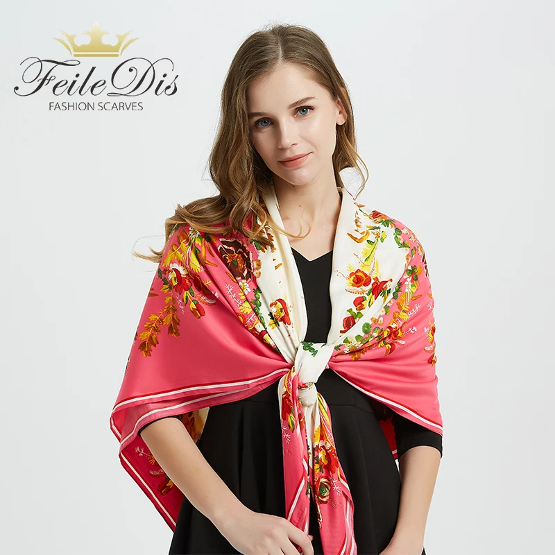  [FEILEDIS]2019 Brand bandana women silk scarf luxury scarves for ladies shawls big size handkerchie