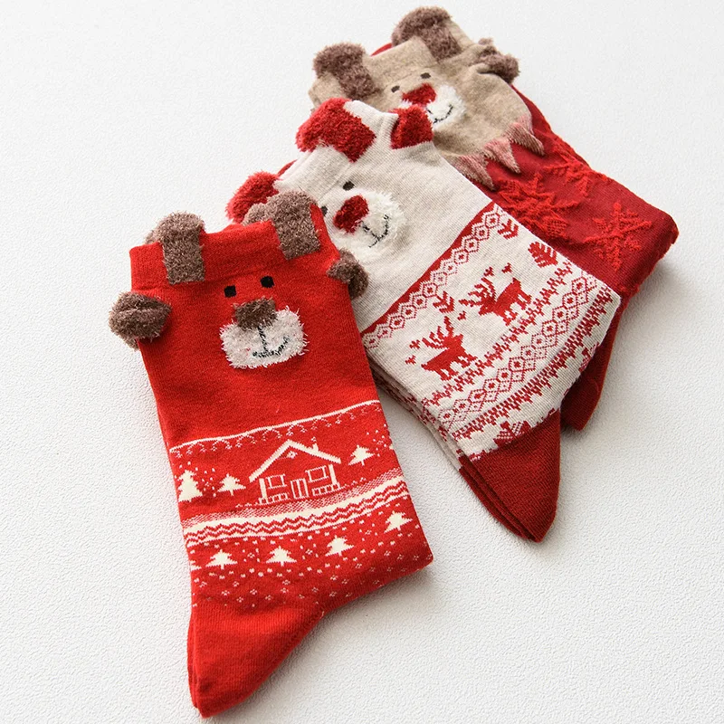 

Winter Warm Women Socks Christmas Gifts Soft Cotton Stereo Cute Santa Claus Deer Socks for Ladies Mens