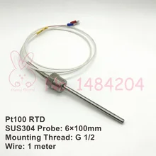 1x PT100 Temperature Sensor 6mm*100mm RTD SUS304 Probe with BSP G 1/2 G 1/4