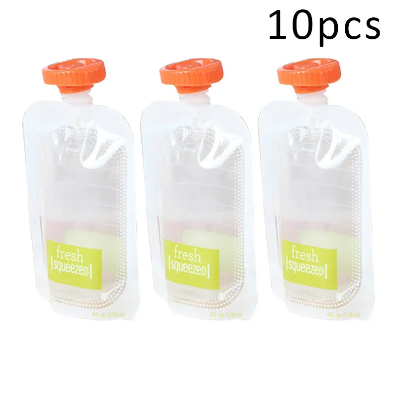 Эко-дружественные Детские мешки для хранения еды качества еды пластиковые фрукты овощи емкости для сока Prctical ребенка безопасная ложка подходит для сумок - Цвет: 10Bag