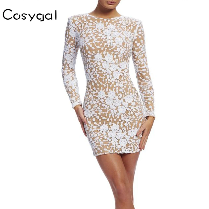 COSYGAL цветочное кружевное сексуальное платье Для женщин Bodycon Ночной клуб вечерние платье летняя модная женская белое платье длиной макси Vestidos