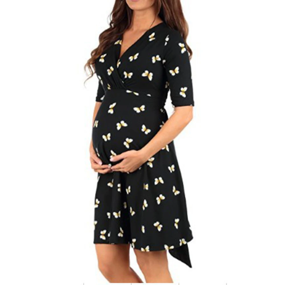 CALOFE платья для беременных женщин флористическая накидка Пояс Мини платье с v-образным вырезом с коротким рукавом Летний Сарафан s-xl 4 цвета - Цвет: Style 4