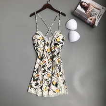 Daeyard шелковая ночная рубашка летняя новая женская ночная рубашка без рукавов с цветочным принтом домашнее платье Сексуальное Кружевное с открытой спиной рубашка Пижама