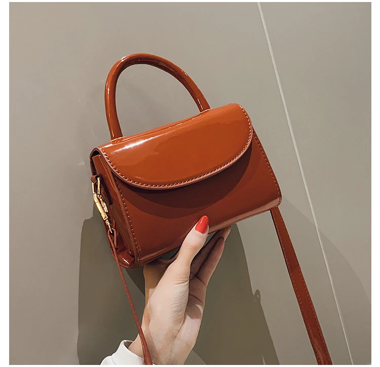 

Small handbag female 2019 new fashion simple hand-held lacquer leather with one shoulder bag on the side #0024