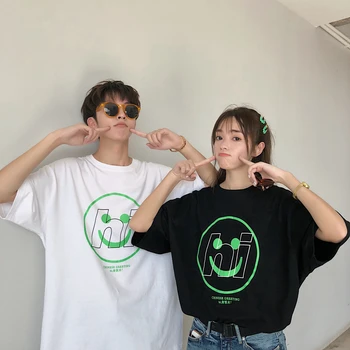 

2019 Summer Korean Version Of The Tide Male Comfort Popular Couple Letters Harajuku Explosion Models Loose Cotton Casual T-shirt