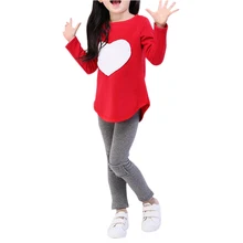 Fashion Selling 3Pcs Set= 1pc hair band+1pc shirts+1pc pants girls Clothing set Girls Clothes suits Heart Design Red IMC