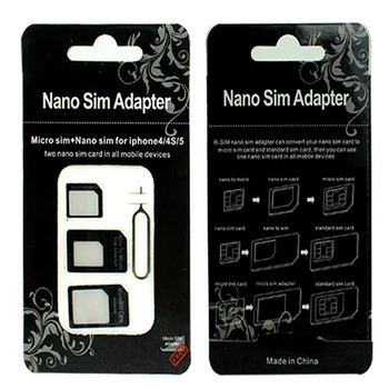 

1000pcs/lot Nano sim Adapter 4 in 1 Nano SIM Card to Micro Standard Adapter Adaptor Converter For iPhone 6 7 8 5s 4S 4