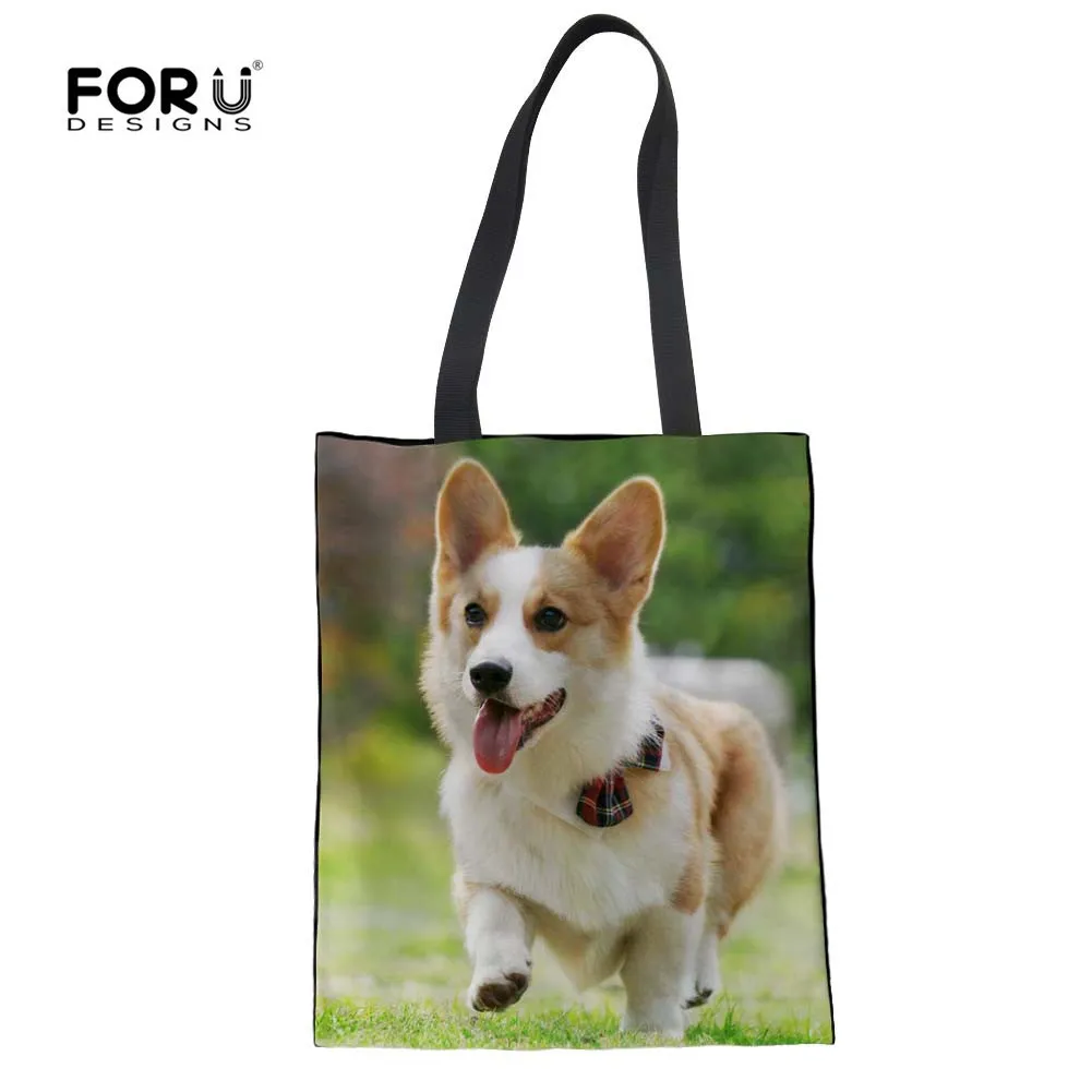 

FORUDESIGNS Corgi Casual Beach Shoulder Bags Folding Large senger Bags Female mental Protection Recycle Shopping Bags For Girls
