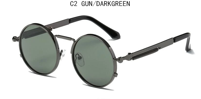 Gun DarkGreen Винтажные мужские Солнцезащитные очки женские Ретро панк стиль круглая металлическая оправа цветные линзы солнцезащитные очки модные очки Gafas sol mujer - Цвет линз: Gun DarkGreen