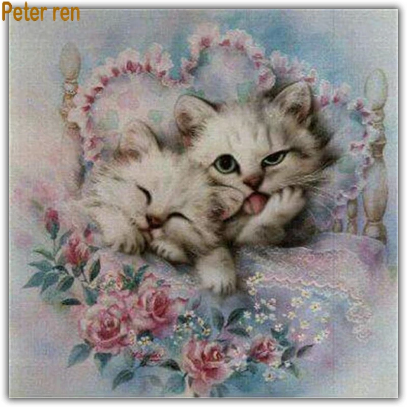 

Diy Diamond painting animal cross stitch Square\Round diamond mosaic Rhinestone Full Diamond embroidery Peony flower love kitten