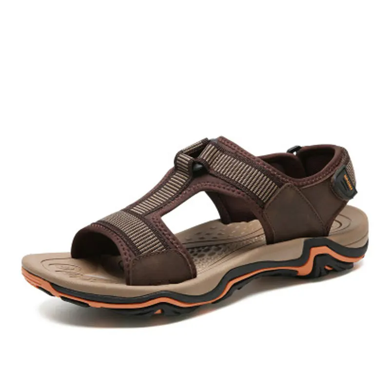 

BACKCAMEL New Summer Men's First Layer of Leather Sandals Non-slip Beach Shoes Casual Sandals Outdoor Large Size 38-45 Men Shoes