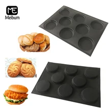 Meibum 8 cavidade preto poroso molde de silicone cookie hamburger molde forma redonda pão eclair bandeja não vara bakeware ferramentas de cozimento