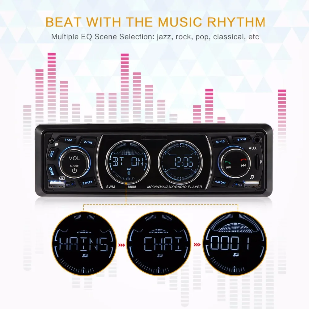 Onever One Din версия Bluetooth Автомобильный MP3-плеер fm-радио ЖК-дисплей Встроенный микрофон Поддержка Hands-free 16g/32g TF карта
