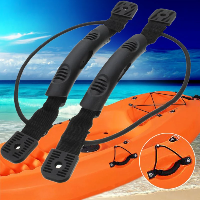 1Pair Kayak Canoe Boat Side Mount Handle with Bungee Cord Accessories Black