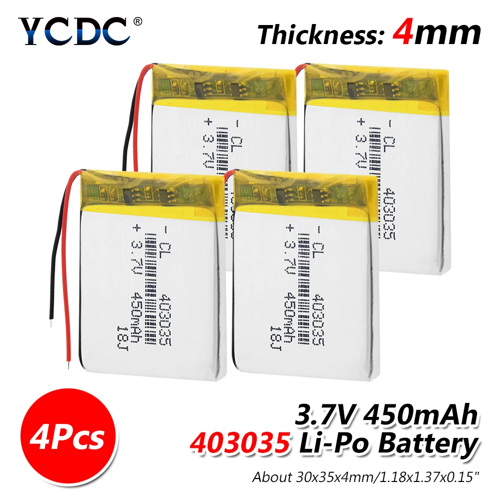 1/2/4 шт. литий-полимерный аккумулятор Li-po 3,7 V 403035 450mAh батарея для gps MP3 MP4 можно крепить любые приспособления: PDA часы BT Динамик 3,7 вольт Перезаряжаемые литий Батарея