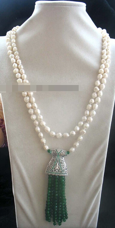 

08149 freshwater pearl white ROUND skirt jade necklace 55" nature (A0502)
