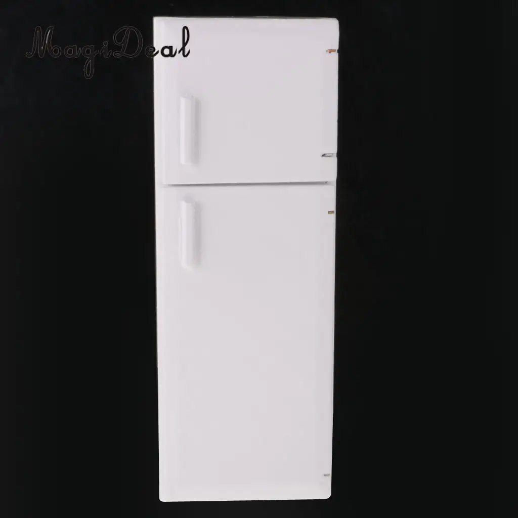 MagiDeal 1/12 Dollhouse Miniature Kitchen White Wooden Fridge Refrigerator Freezer for Dolls Bedroom Living Room Accs Kids Toy