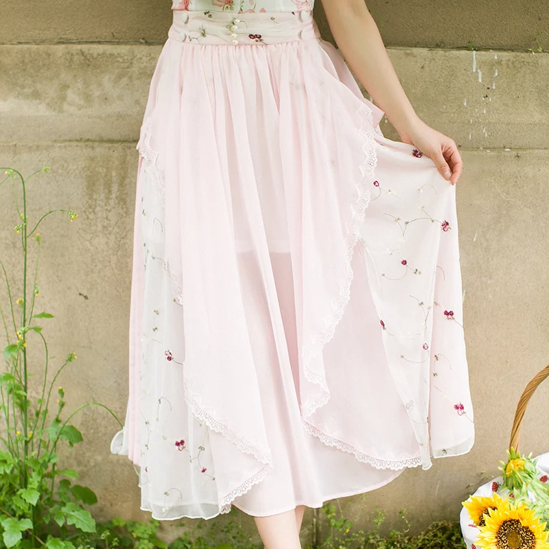 Принцесса Сладкая Лолита конфеты дождь ассиметричная длинная юбка женское кружевное платье с вышивкой средней длины C22AB7089