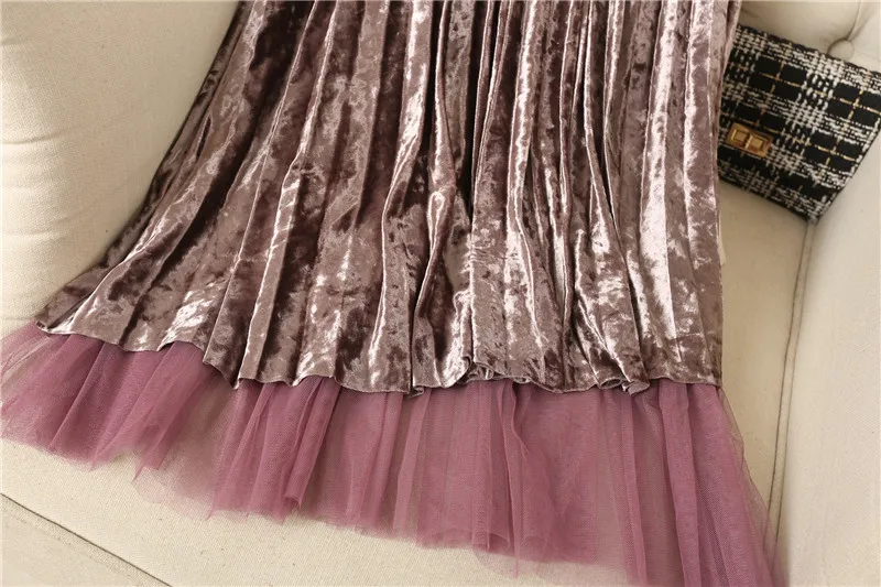 Новая весенне-осенняя винтажная велюровая юбка на шнуровке с бантом, Женская милая сетчатая юбка в складку, универсальная трапециевидная бархатная юбка M498