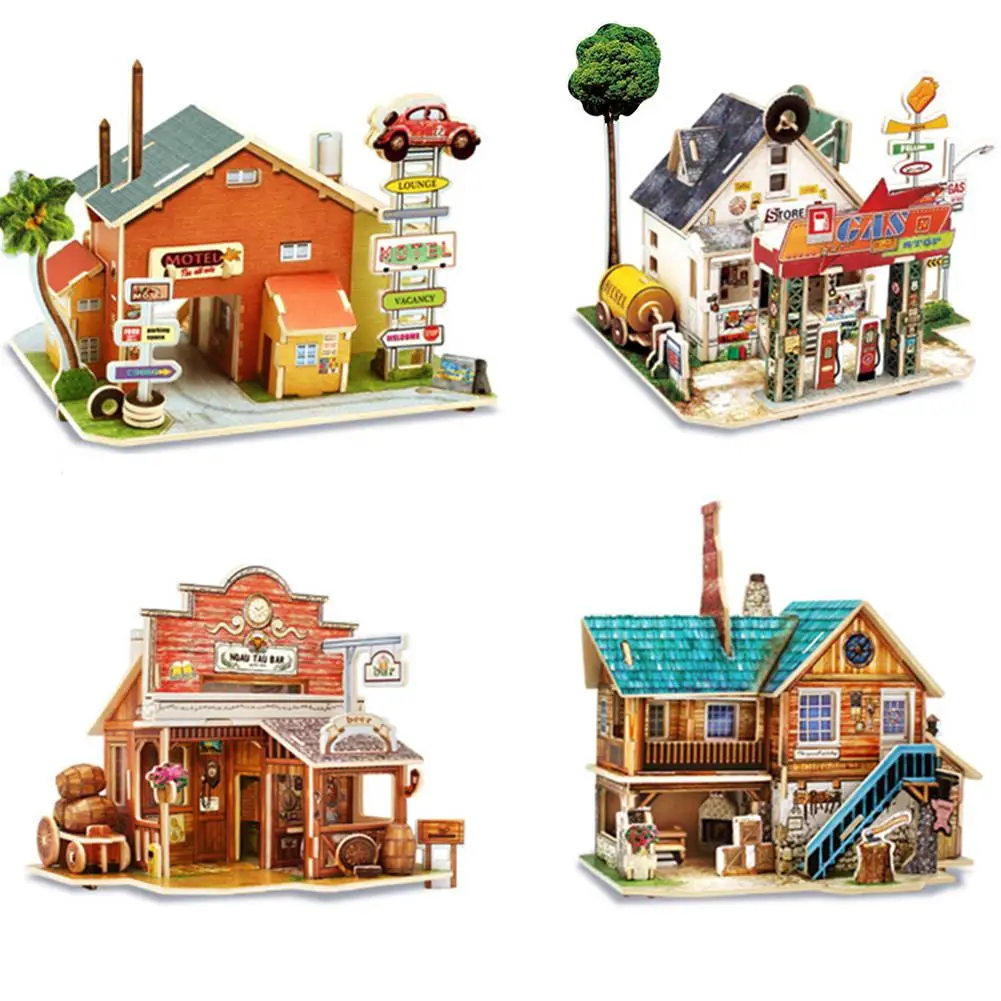 World Sights 3D Wooden House Puzzle American Series Children's