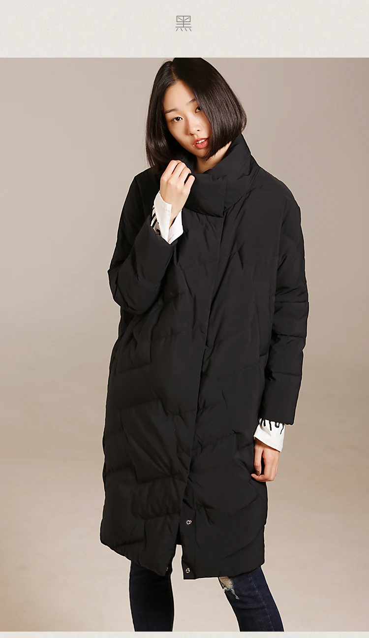 Y1803 Literary large size slim body show thickening warm standing collar long down jacket