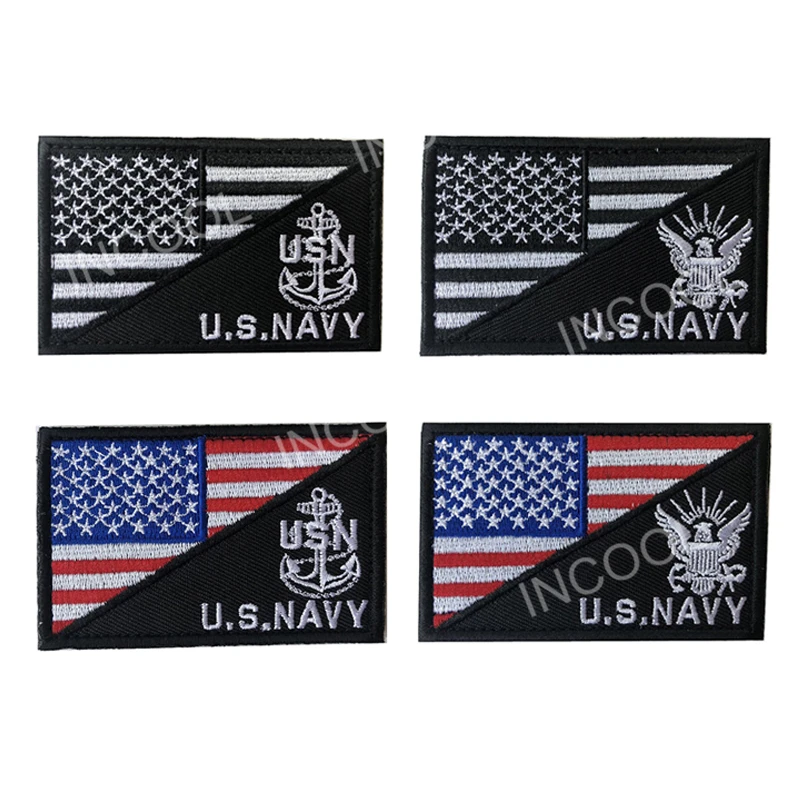 30 PCS US Flag W/ NAVY Embroidery Patch USA American Morale Patch