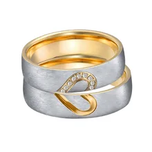 Комплект обручальных колец для мужчин и женщин, золотого цвета, женское Ювелирное кольцо, cz сердце, кольцо для свадьбы, кольца для пар