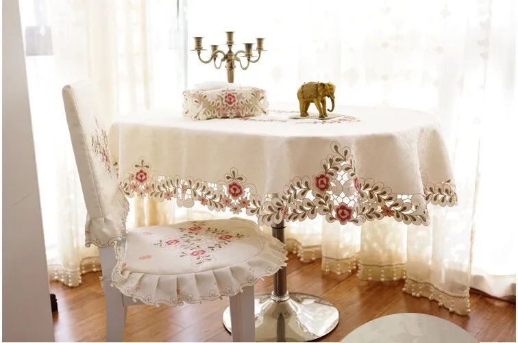 PASAYIONE Floral Embroidery Oval Table Cloth Vintage ...