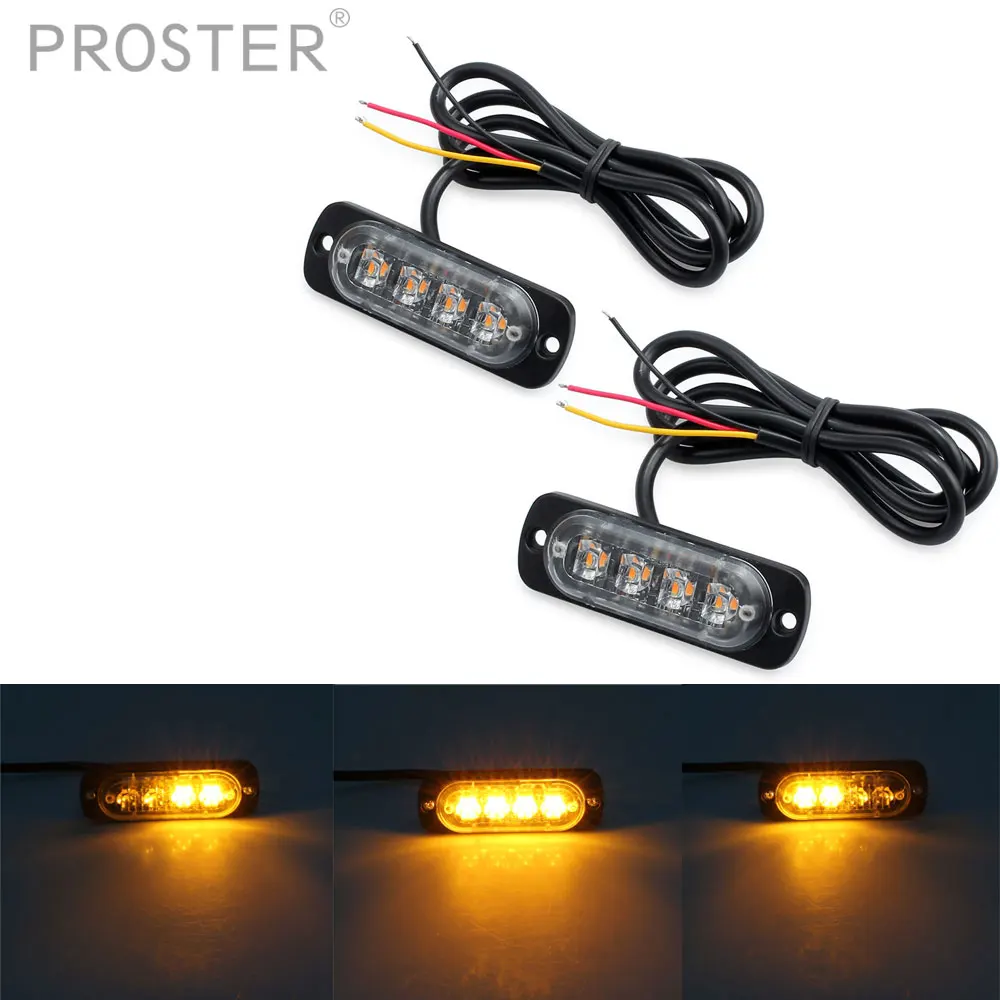 

2Pcs 4LED Recovery Flashing Lights 18 flashing Patterns Amber Car Truck Breakdown Beacon Strobe Lamp Orange DC 12V/24V